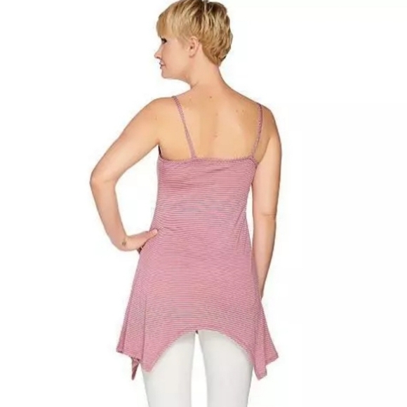 LOGO Layers Lori Goldstein Size L Cadet Pink Striped Camisole w/ Asymmetric Hem - Picture 2 of 8
